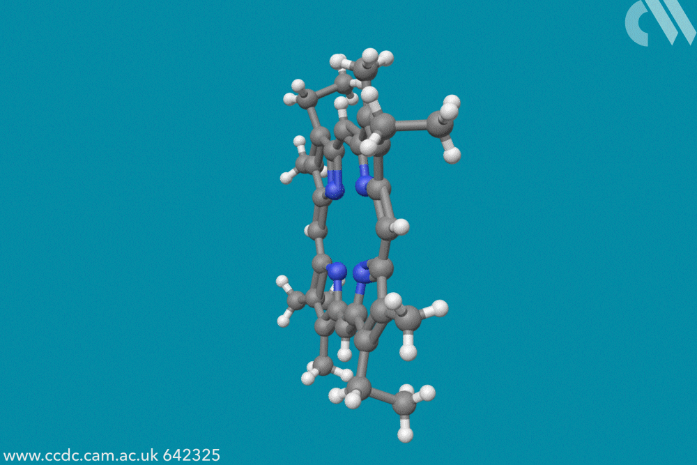 Looped gif showing 3D render of molecule uploaded to CCDC